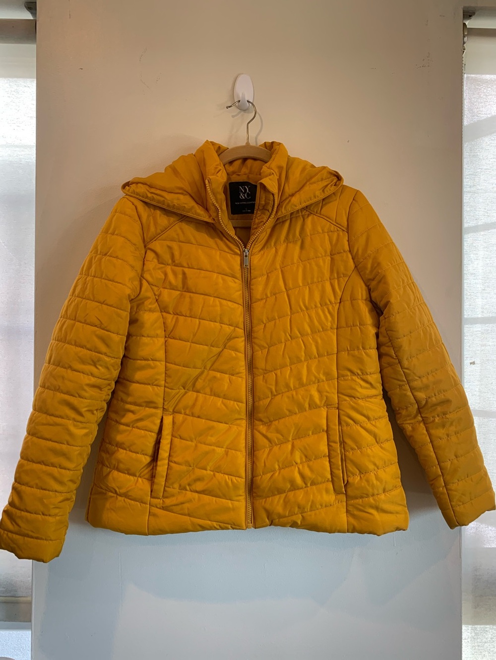 NY&C mustard yellow quilted puffer jacket lightweight size large